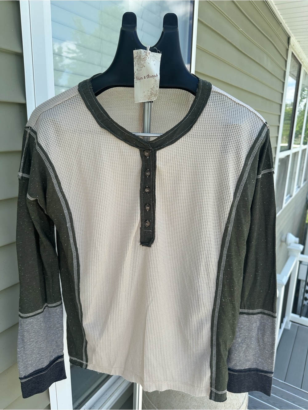 Hem & Thread Olive Green and Cream Knit Top